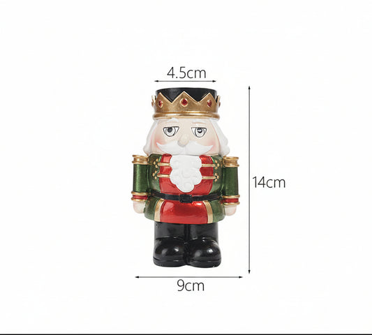 A nutcracker figurine shown on a white background with dimension labels indicating 14 cm height, 9 cm width, 7 cm depth, and 4.5 cm crown width.